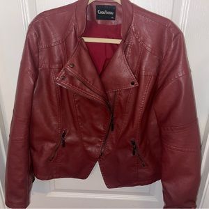 Chou Yatou leather jacket. Maroon color with gunmetal zippers & buttons.